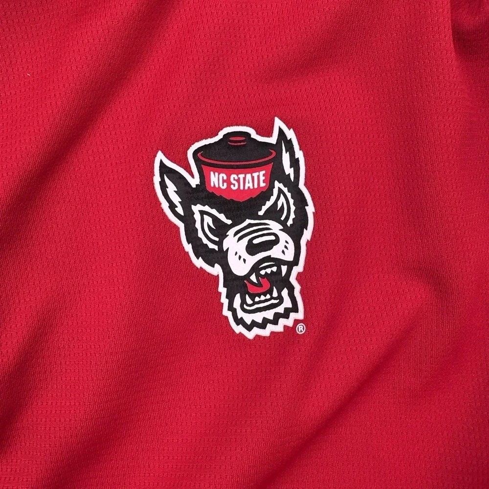 Adidas NC State Wolfpack Men L Polo Shirt Red Climalite Tuffy Mascot Golf NCAA